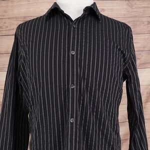 Structure Dress Shirt Mens Large 41-43 Black Stripe Slim Fit Cotton Long Sleeve